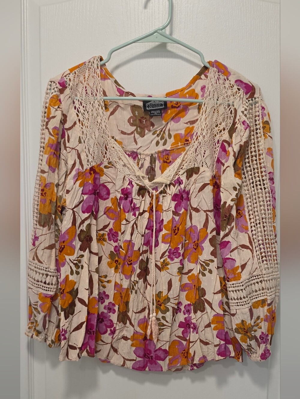 Angie Cream Peasant Blouse with Pink & Orange Floral Print